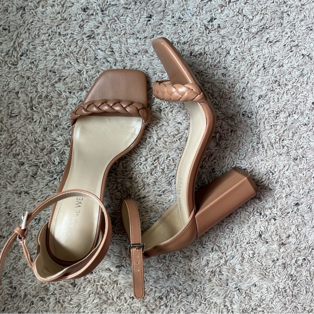 Women’s Light Brown Ankle Strap Braided Block Heel
